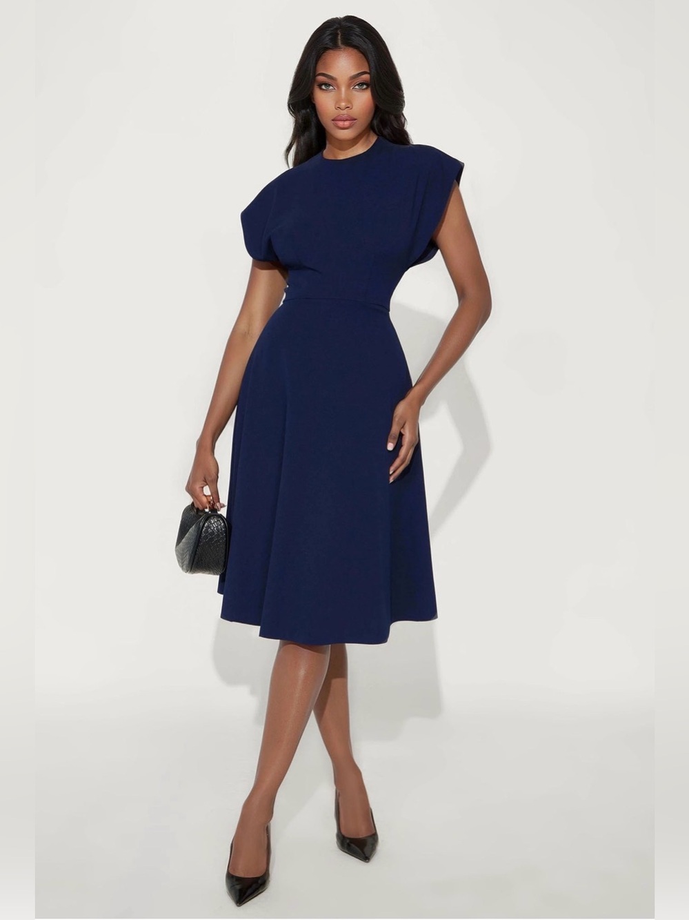 Fashion Nova Navy A-Line Midi Dress